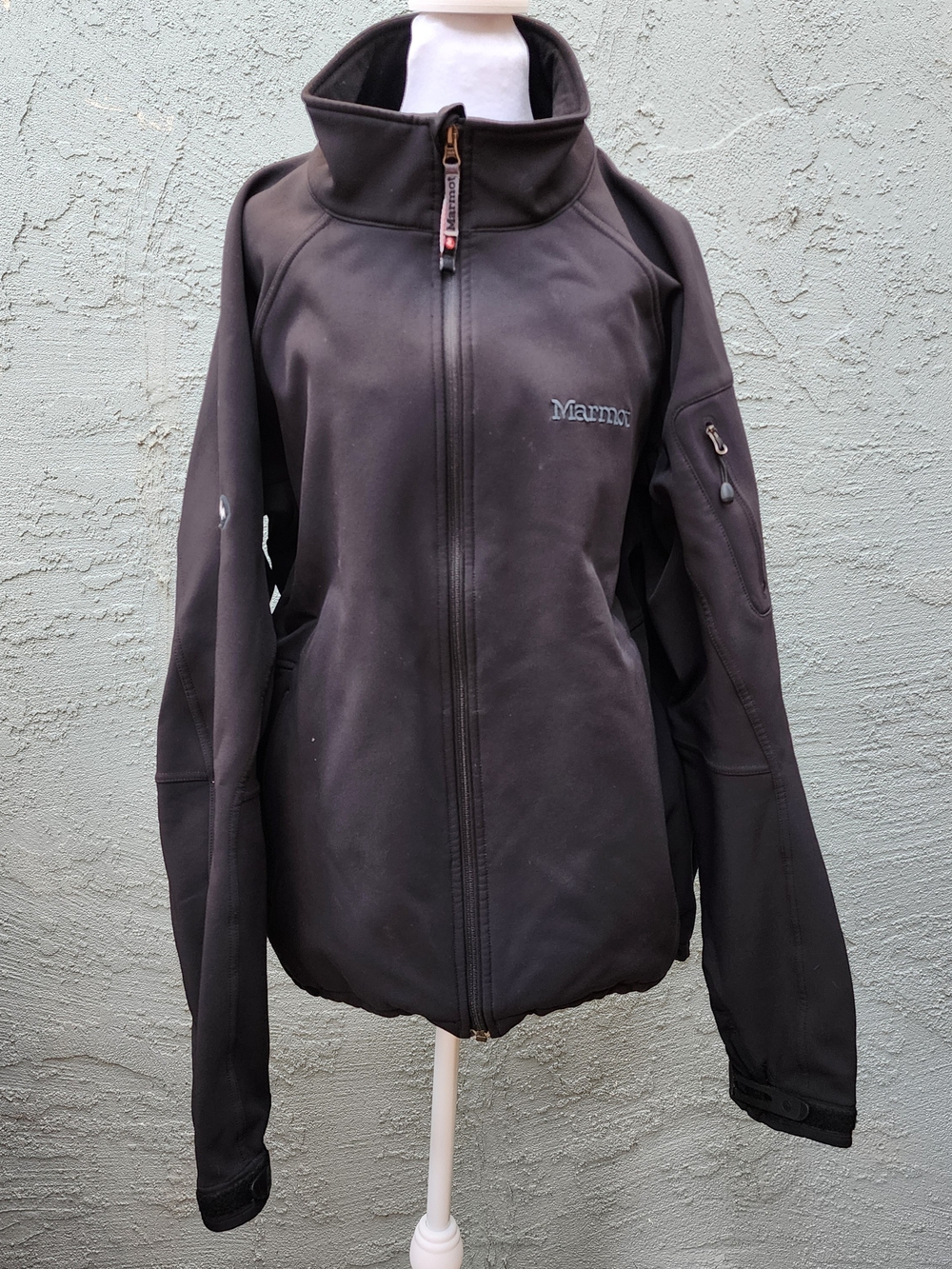 Marmot Black Full Zip Softshell Fleece Lined Jacket Sleeve Pocket Size XL